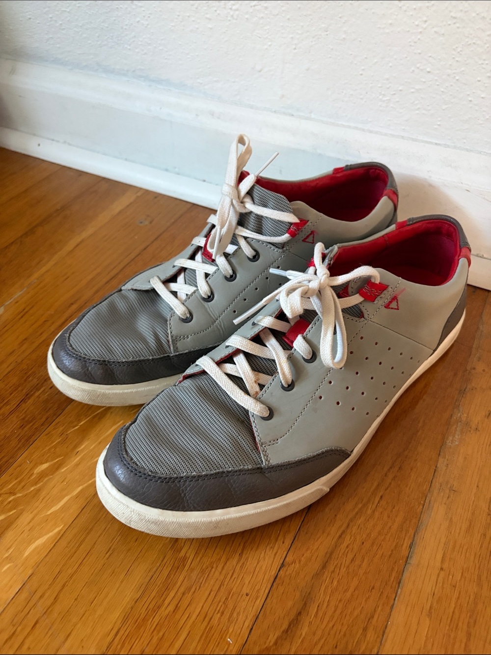 Cole Haan Grand OS Grey and Red Leather-Trim Low-Top Sneakers (9.5)